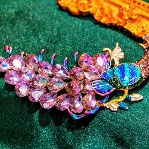 Vibrant Peacock Brooch with Blue and Purple Accents